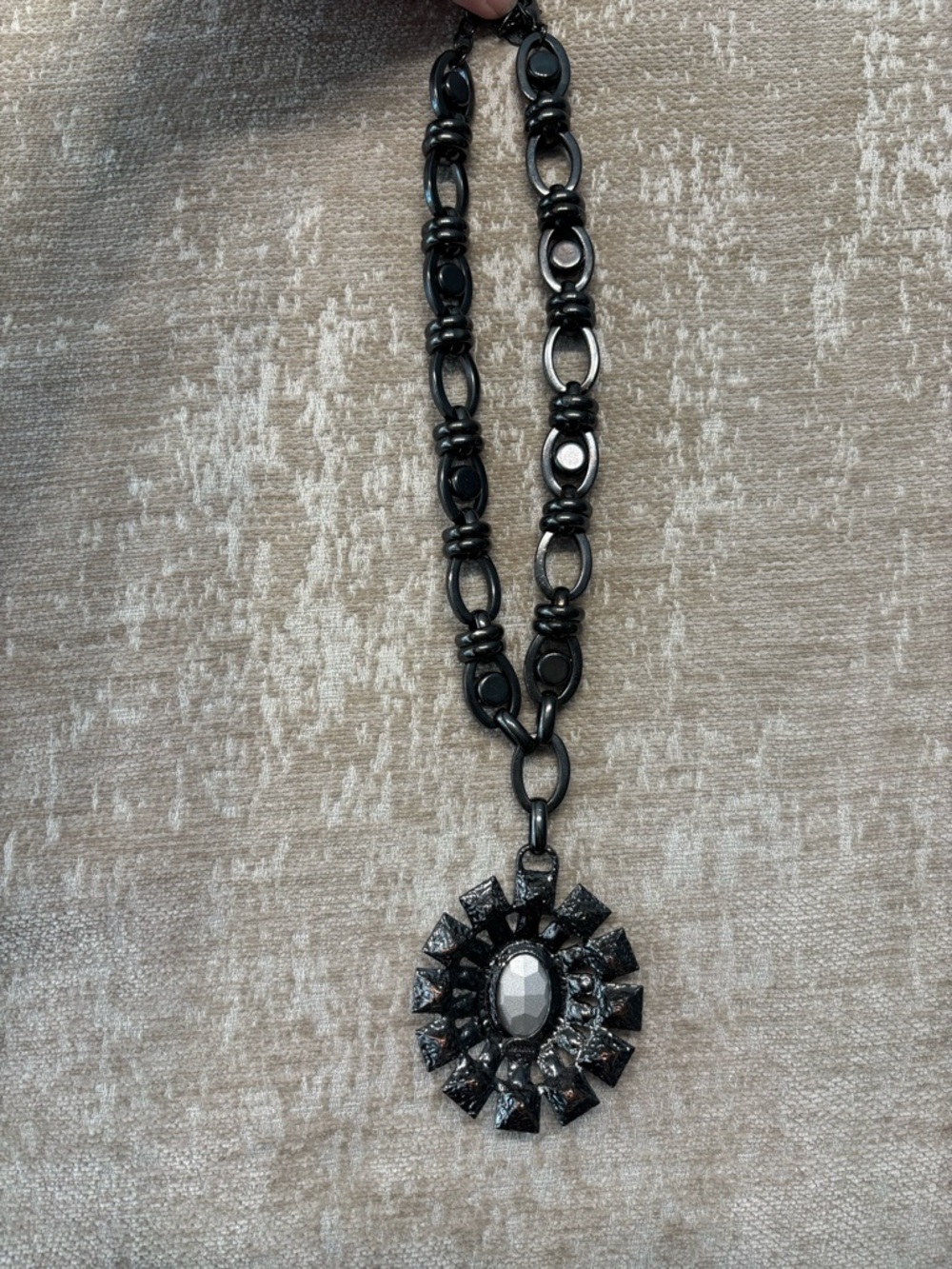 Vintage Avon Carolyn Murphy CM Jet Floral Pendant Necklace Gunmetal Statement